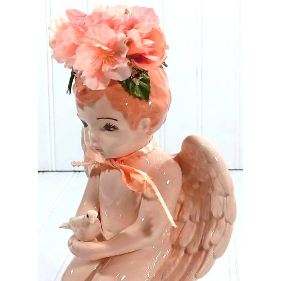 OOAK Baby Girl Angel Holding Dove Victorian Statue Cottage Shabby Chic Decor - Picture 12 of 15